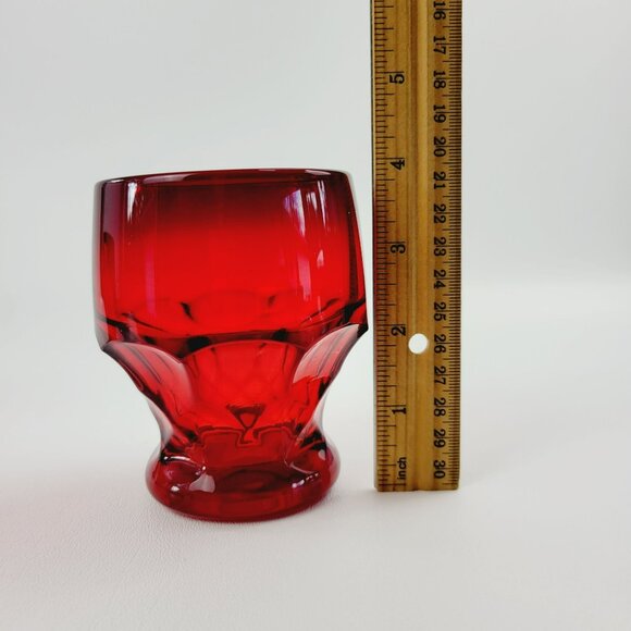 Vintage Cambridge Georgian Ruby Red Flat Tumbler Glasses 8fl.oz Honeycomb Retro - Picture 9 of 10